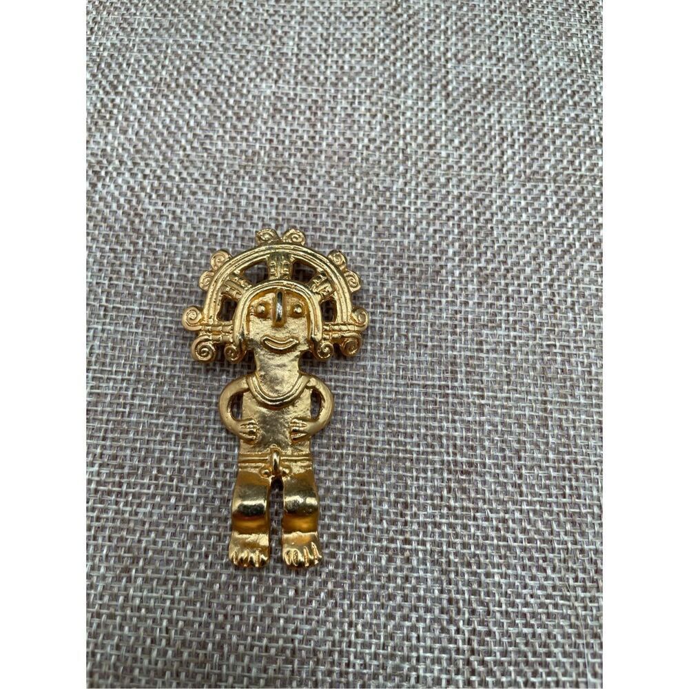 Vintage Alva Studios MAYAN Aztec Figural Brooch Pin